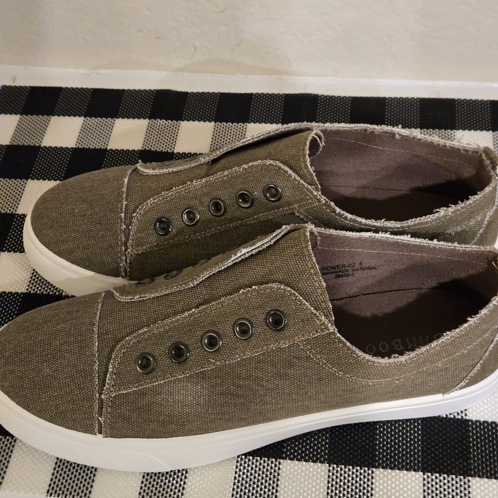 BAMBOO Olive Green Slip-On Sneakers - Picture 7 of 7